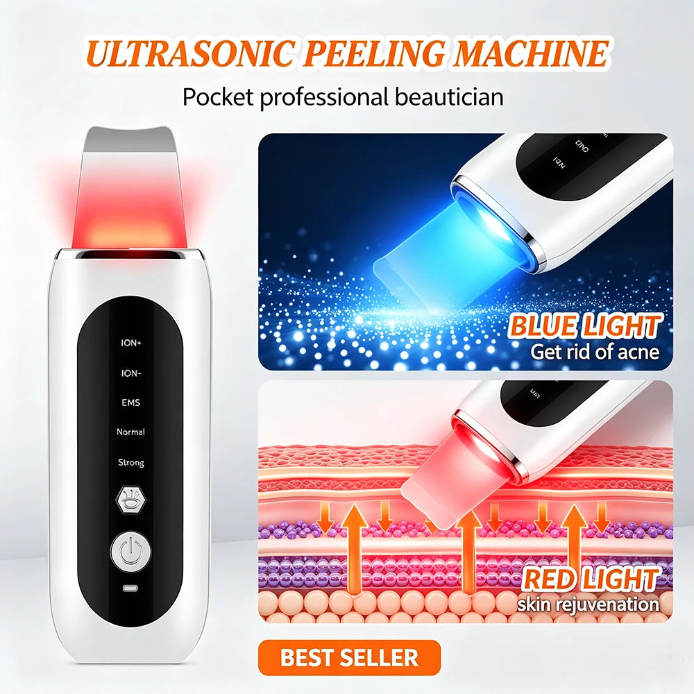 Ultrasonic Skin Spatula: Red & Blue Light Therapy